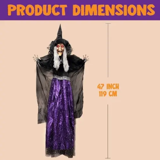 Joyfy 47&rdquo; Halloween Animated Witch Decoration, Scary Hanging Ghost Halloween Animatronics Decor Prop for Haunted House Yard Garden Decorations image {5}