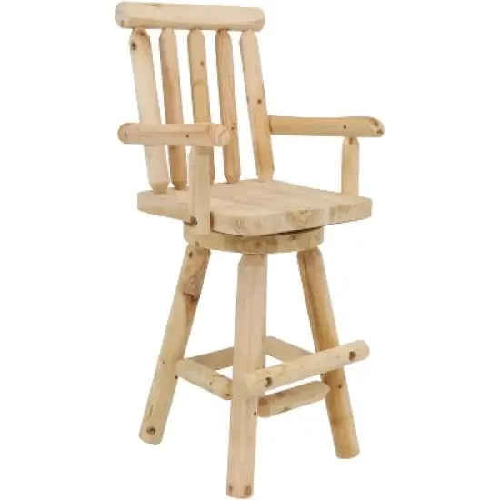 Sunnydaze Unfinished Fir Wood Log Cabin Style Rustic Swivel Bar Stool image {11}