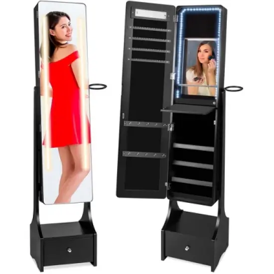 Best Choice Products Full Length LED Mirrored Jewelry Storage Organizer Cabinet w/ Interior & Exterior Lights image {8}