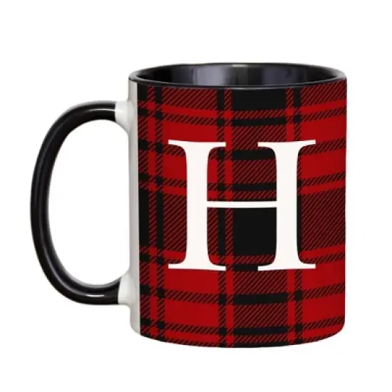 Personalization Mall Christmas Red Plaid Initial Coffee Mug image {10}