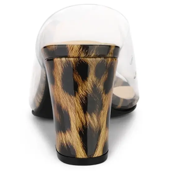 Allegra K Women's Clear Chunky Heel Slides Sandals Mules image {3}