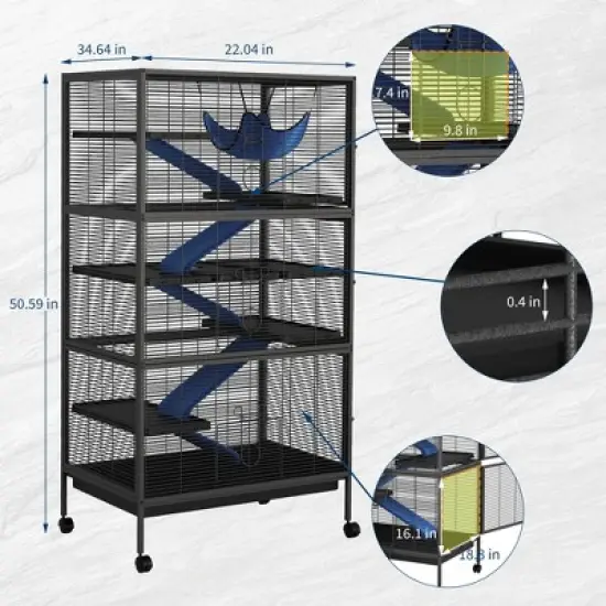 Metal Small Animal Cage, 6-Tier Ferret Cage with Removable Flannel ramps and Hammock for Chinchillas/Guinea Pig/Rabbit/Rolling Critter Nation Cage image {4}