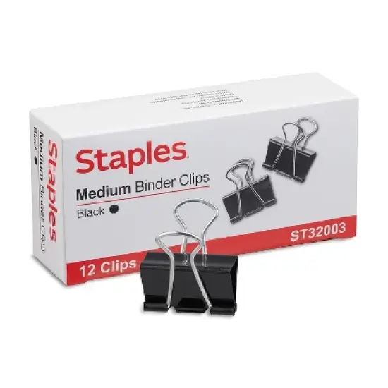 Staples Medium Binder Clips Bulk PK Blk 1 1/4" Size with 5/8" Capacity 144/PK 395200 image {1}
