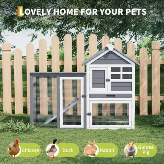 2-Tier Rabbit & Chicken Cage - Weatherproof, 4 Doors, Ramp, Pull-Out Tray for Pets image {4}