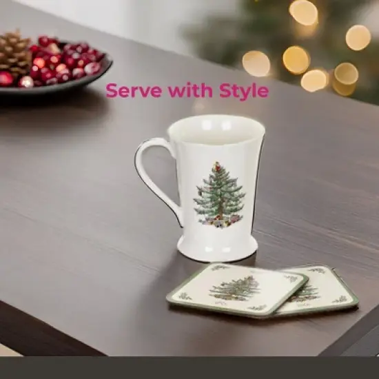 Pimpernel Christmas Tree 10 oz Mug & Coaster Set (4-Piece) -Unique Mug with Coaster - Durabe Melamine, Dishwasher & Microwave Safe image {3}