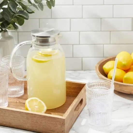 Okuna Outpost 68 Oz / 2 Liter Glass Pitcher with Lid and Spout - Carafe for Water, Juice and Other Drinks (Clear) image {4}