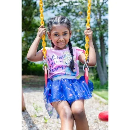 Disney Moana Princess Frozen Rapunzel Jasmine Belle Girls T-Shirt Tulle Skirt and Scrunchie 3 Piece Outfit Set Little Kid to Big Kid image {3}