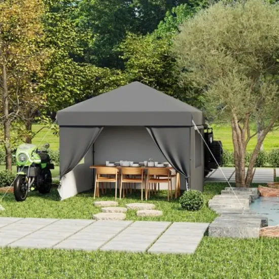 CuisinSmart  10x10 Pop Up Canopy with 4 Sidewalls, Portable Instant Shelter, Outdoor Canopy Gazebo with 4 Sandbags, Canopy Tent for Camping, Blue image {3}