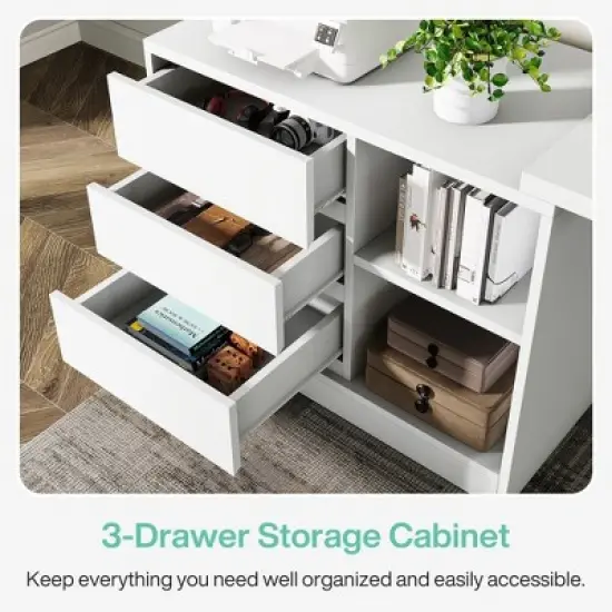 Tribesigns L-Shaped Computer Desk with Drawers and Shelves image {7}