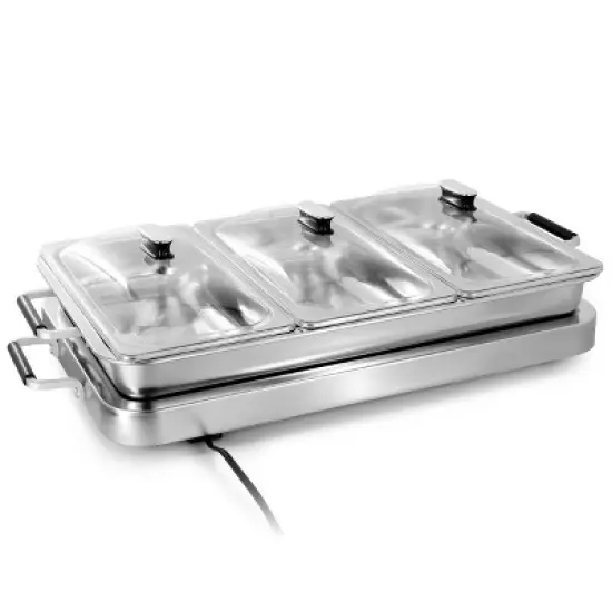 MegaChef 3-in-1 Electric Chaffing Buffet Server and Warming Tray with Triple 2.63 Quart Trays and 8. image {4}