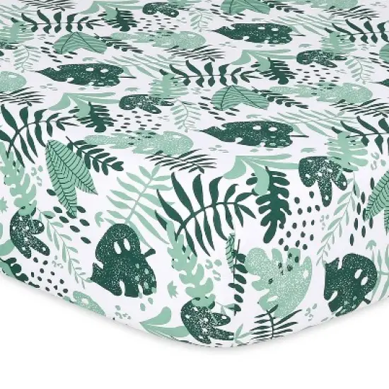 The Peanutshell Fitted Crib Sheets - Green Botanical Leaf - 4pk image {3}