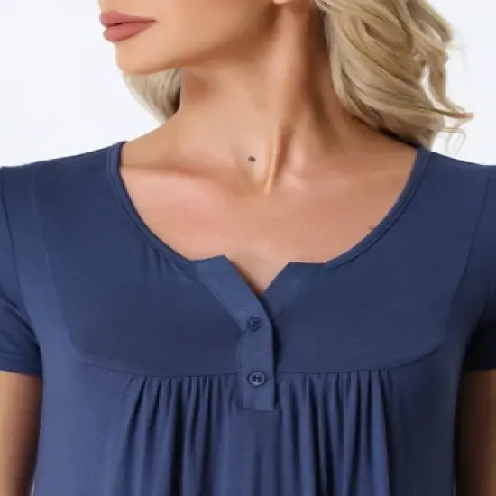 cheibear Women's Sleepwear Soft Button with Pockets Short Sleeve Lounge Nightgown image {3}