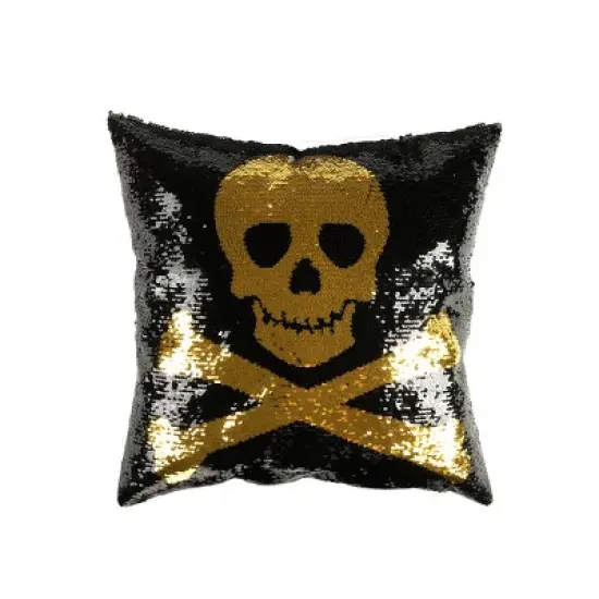 18"x18" Skull and Crossbones Halloween Square Throw Pillow Gold/Silver/Black - Lush D&eacute;cor image {1}