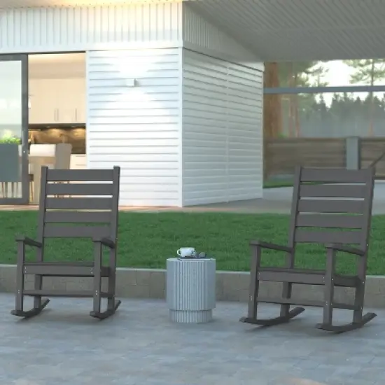 Emma and Oliver Set of 2 Contemporary Rocking Chairs, All-Weather HDPE Indoor/Outdoor Rockers image {1}