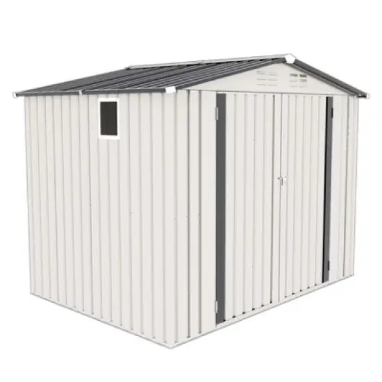 ORRD 8X6 FT Metal Outdoor Shed | Pitched Roof, Waterproof | Side Window, Lockable Door | Ideal for Garden Tools, Sundries & Bikes | White+Gray image {2}