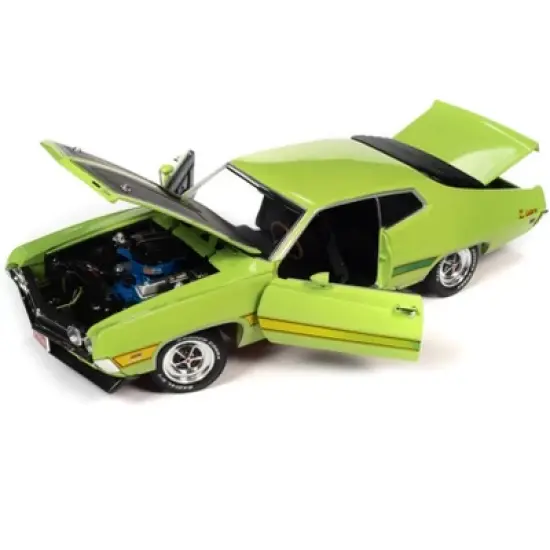 1971 Ford Torino Cobra Grabber Lime Green with Matt Black Hood and Stripes "Class of 1971" 1/18 Diecast Model Car by Auto World image {1}