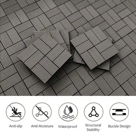 Wood Plastic Composite Deck Tiles Set of 20pcs, Composite Decking Resist Rust，DIY Interlocking Decking Tiles, Floor Tile,Durable, 12x12in Dark Grey image {4}