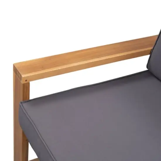 3pc Outdoor Acacia Wood Sectional Conversation Set with Cushions - Gray - GODEER image {10}