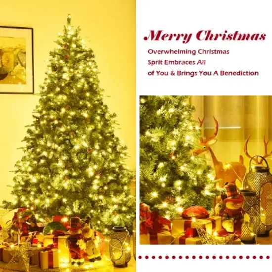 Costway 7Ft/7.5FT/8FT Pre-Lit Christmas Tree Hinged 460/540/600 Lights image {4}