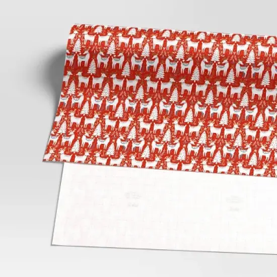 30&rdquo; 20 sq ft Christmas Roll Wrap Scandinavian Trees and Deer on Red - Wondershop&trade; image {2}