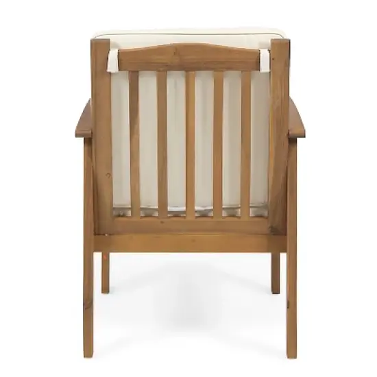 Christopher Knight Home Pascal 3 Piece Patio Acacia Wood Club Chairs with Round Coffee Table image {6}