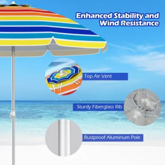 Tangkula 6.5 FT Beach Umbrella UPF50+ Sun Protection Portable Sunshade Parasol for Sand image {5}