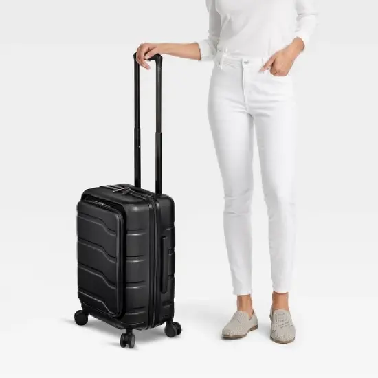 Hardside Carry On Spinner Suitcase with Front Pocket - Open Story&trade; image {1}