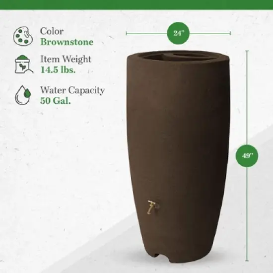 Algreen Athena 80 Gallon Plastic Outdoor Rain Barrel with Brass Spigot and Screen Guard for Rain Water Collection and Storage, Brownstone image {4}