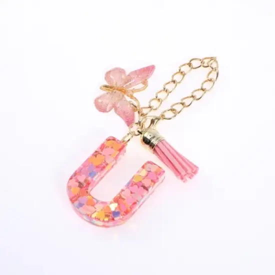 Unique Bargains Heart Sequin Letter U Butterfly Tassel Water Cup Pendant Pink 1 Pc image {4}
