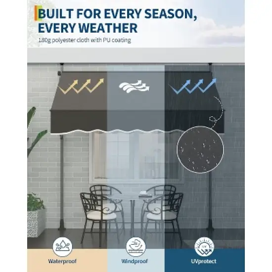 118&rsquo;&rsquo;x67&rsquo;&rsquo; Manual Retractable Awning, Freestanding Patio Awning with Crank Handle image {3}