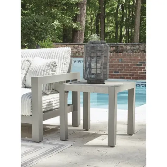 Signature Design by Ashley Moonlight View Outdoor End Table - Modern 23" Square Side Table with Weather-Resistant Sintered Stone Top - Gray image {1}