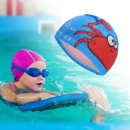 Unique Bargains Kid's Polyester Cartoon Pattern Swim Cap Blue Red 1 Pc image {1}