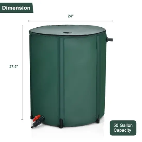 Costway 53 Gallon Portable Rain Barrel Water Collector Collapsible Tank w/Spigot Filter image {1}