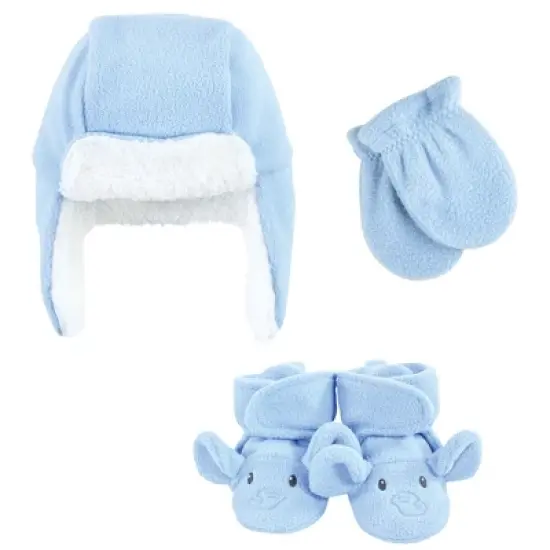 Hudson Baby Unisex Baby Trapper Hat, Mitten and Bootie Set, Blue Elephant image {8}