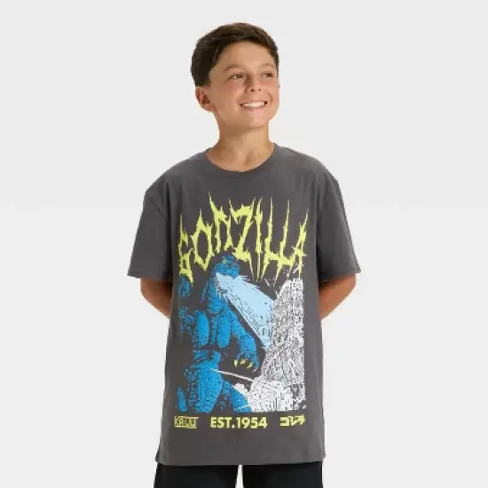 Boys' Godzilla Oversized Short Sleeve Graphic T-Shirt - Black Wash image {4}