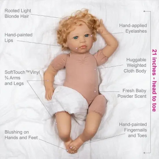 Paradise Galleries Reborn Toddler Girl Doll Story Time, 21 inch with Light Blonde Hair and Blue Eyes, Made in SoftTouch Vinyl image {3}