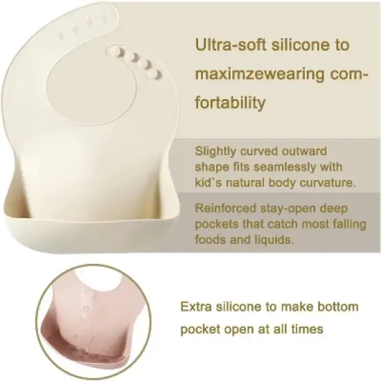 3 pack Silicone Bibs for Babies Toddlers Girls| Adjustable Waterproof BPA Free Soft Durable Bibs image {3}