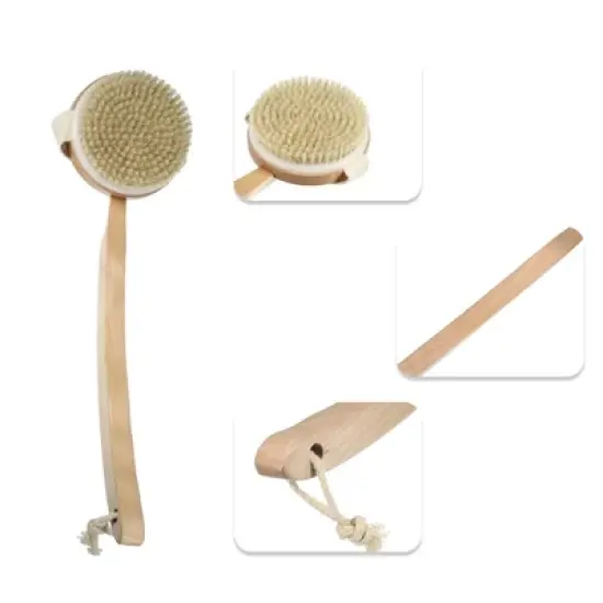 Unique Bargains Long Curved Handle Bath Brush for Shower 15.94" Length Yellow 1 Pc image {2}