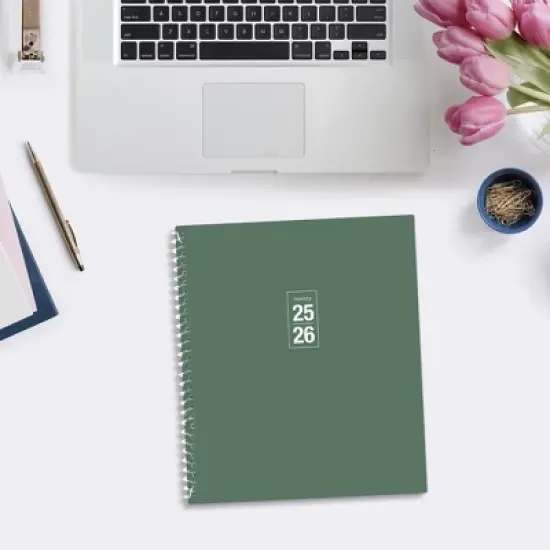 Blue Sky 8"x10" 2025-2026 Weekly/Monthly Student Spiral Planner Spiral Fern Green image {1}