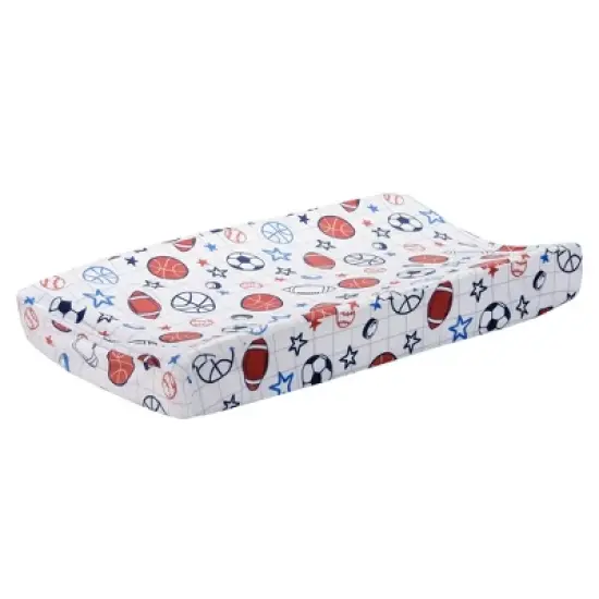 Lambs & Ivy Baby Sports White Changing Pad Cover - Football/Basketball/Baseball image {2}