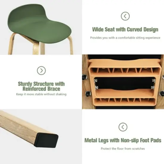 Costway Modern Set of 4 Barstools 30inch Pub Chairs w/Low Back & Metal Legs Green image {8}