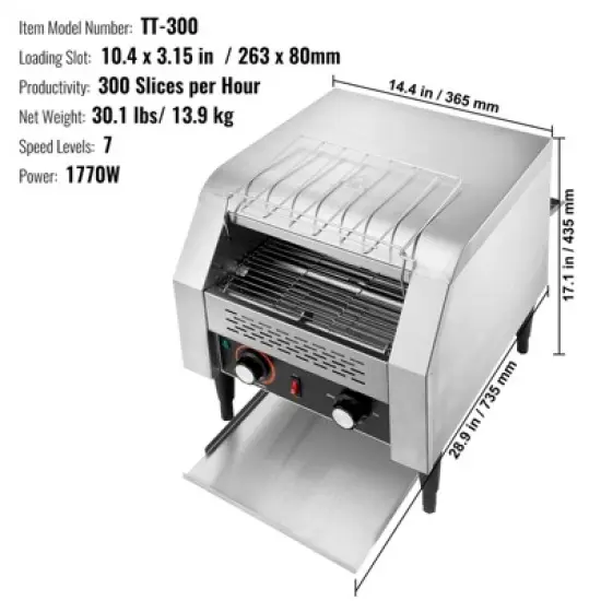 VEVOR Commercial Conveyor Toaster, 300 Slices/Hour Conveyor Belt Toaster, Heavy Duty Stainless Steel Commercial Toaster Oven image {7}