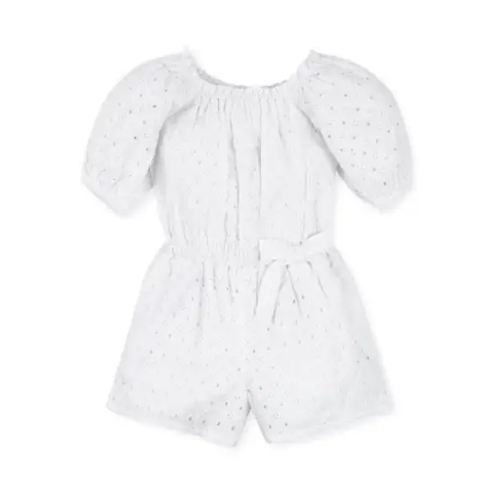 Hope & Henry Girls' Organic Cotton Puff Sleeve Eyelet Romper, Toddler image {4}