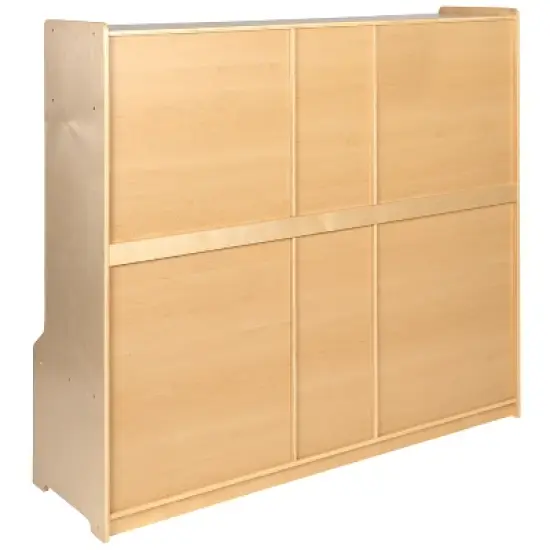 Flash Furniture Wooden 5 Section School Coat Locker with Bench, Cubbies, and Storage Organizer Hook-Safe, Kid Friendly Design - 48"H x 48"L (Natural) image {6}