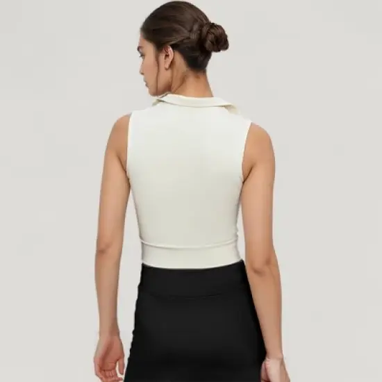 Anna-Kaci Active Women's Sleeveless Colorblock Cropped Top with Collared Neckline and Sculpted Contrast Design image {3}