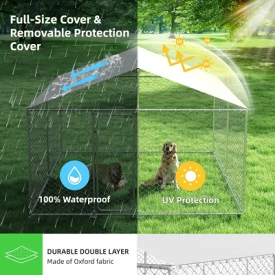XBRIGH Outdoor Dog Kennel with Waterproof Cover,UV-Resistant Roof and Secure Locking Mechanism for Large Dogs,Durable Metal Enclosure image {3}