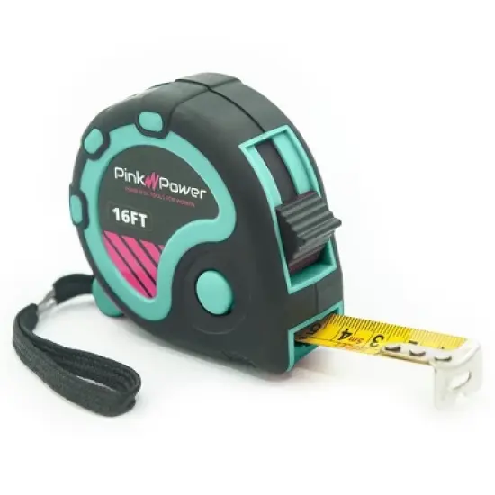 Pink Power 16 Ft Tape Measure with Fractions &ndash; Blue Heavy-Duty Small Measuring Tape Retractable with Easy-Read Markings, Self Centering Return image {5}