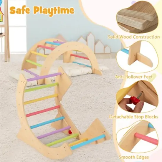 Costway 6 in 1 Climbing Arch for Toddlers with Collapsible Storage Bin Removable Cushion Natural/Colorful image {7}