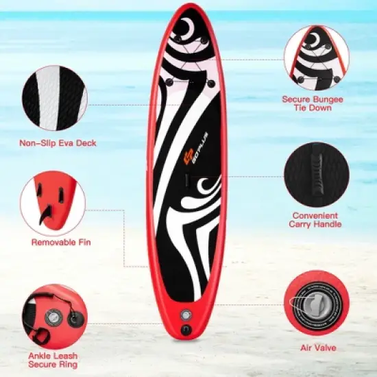 Costway 10ft Inflatable Stand Up Paddle Board 6'' Thick W/ Aluminum Paddle Leash Backpack Blue\Yellow image {6}