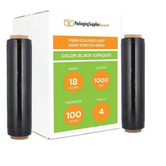 PSBM 4 Rolls 18"x1000' Cast Packing Stretch Film Shrink Hand Wrap (100 Ga) Dark Black image {8}